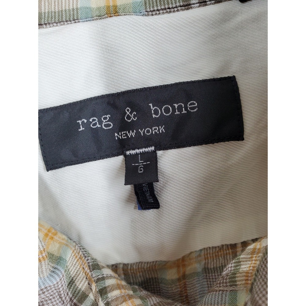 Rag & Bone Shirt Mens L Beige Yellow Plaid Check Gauze Button Up SS Autumn - Picture 2 of 11